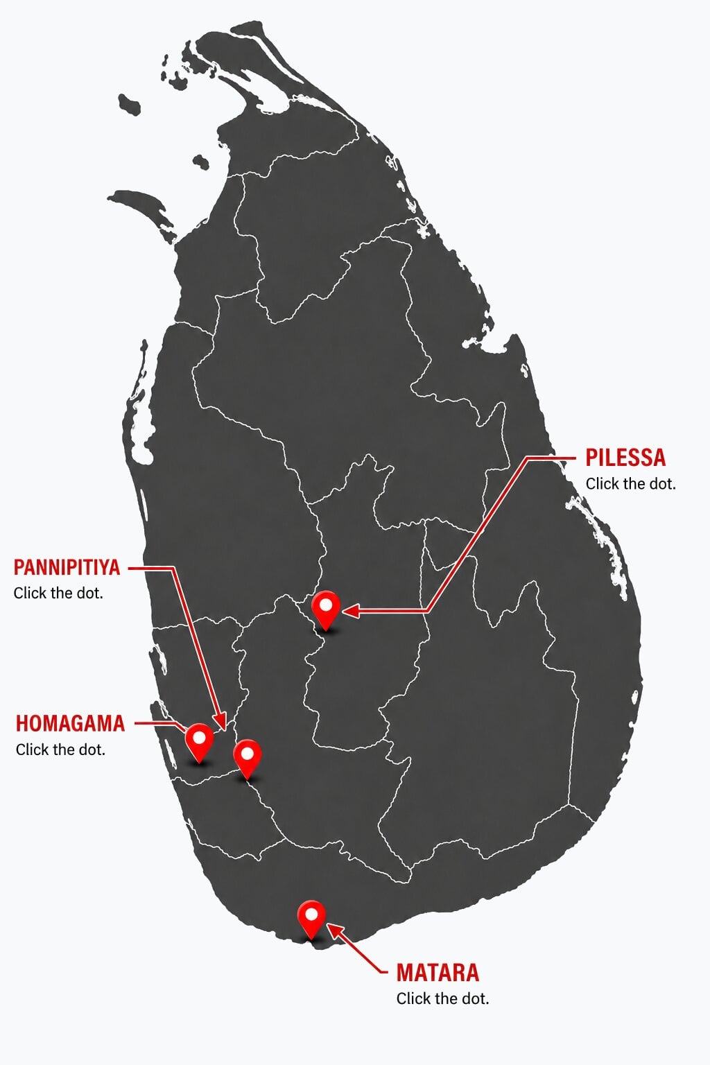 Map of Sri Lanka showing AWB branch locations with names